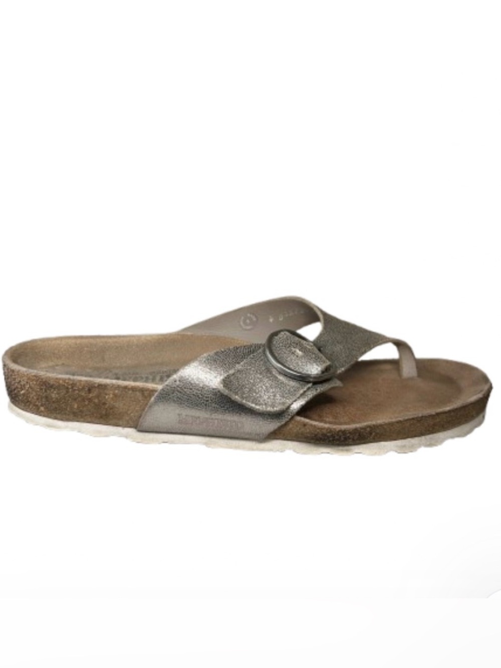 Mephisto Natalina Silver Leather Cork Footbed Thong Sandals with Buckle US9/EU39
